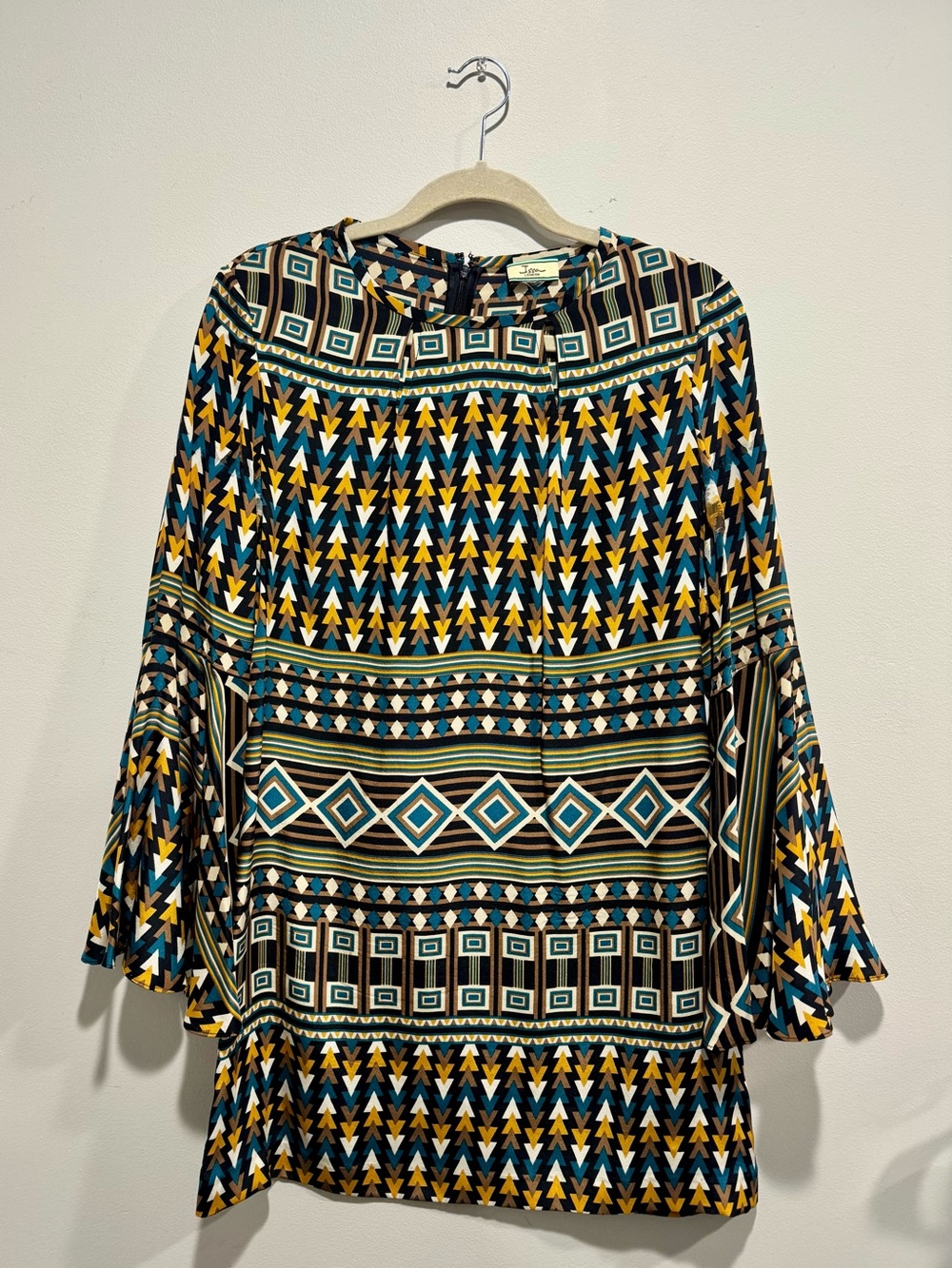 Issa London 100% Silk Geometric Bell Sleeve Dress